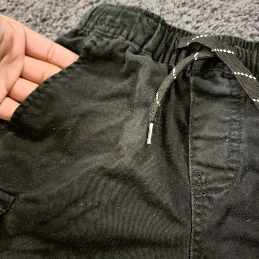 Canyon Club Boys Black 100% Cotton Pockets Drawstring Cargo Shorts Size 5